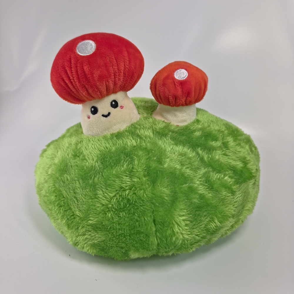 Miniso Mushroom Pair on Green Hill Plush Toy Stuffed Cushion 7.9" Cute Kawaii